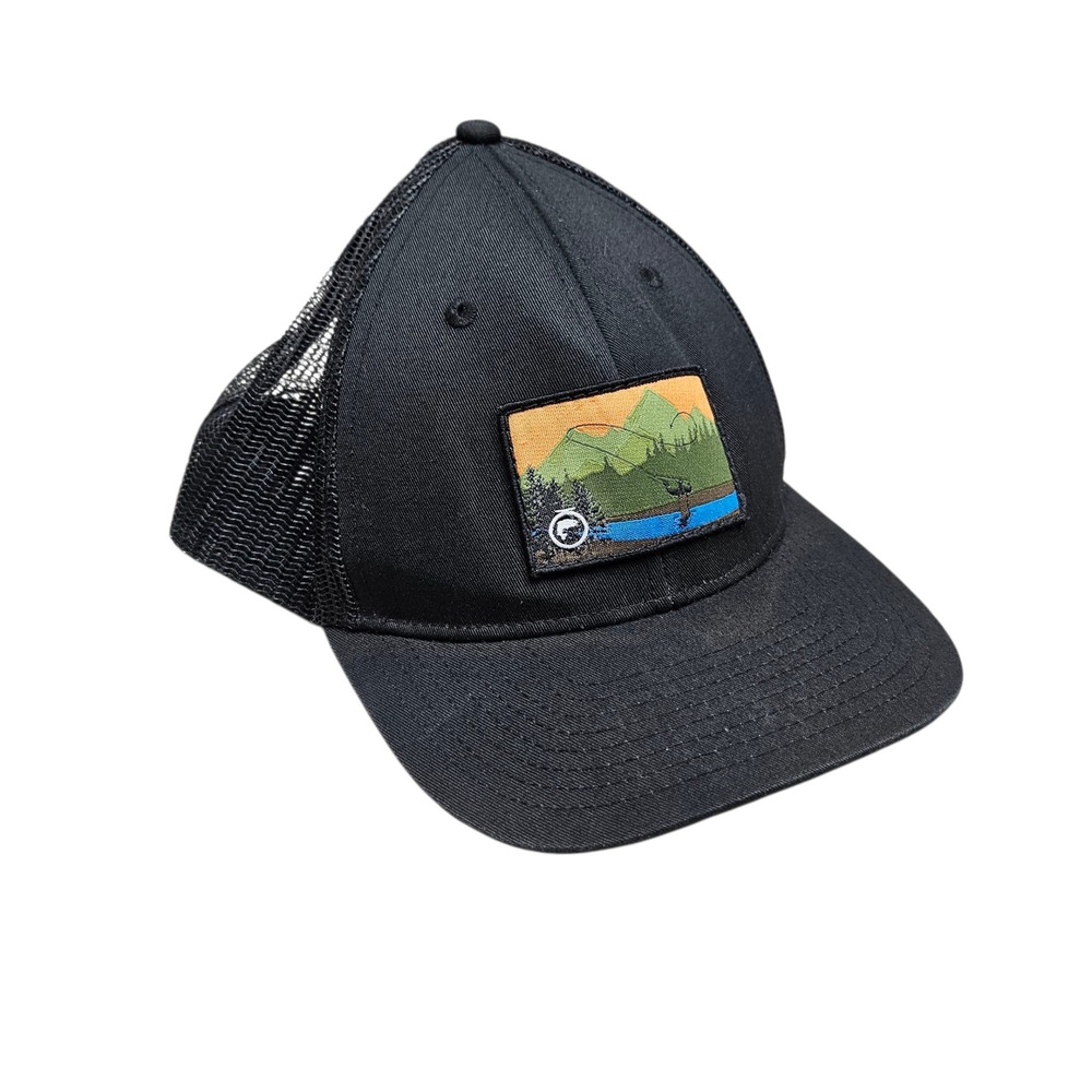 FishOn Energy Co. Black Trucker Hat‎ Fly Fishing Patch Adjustable Cap